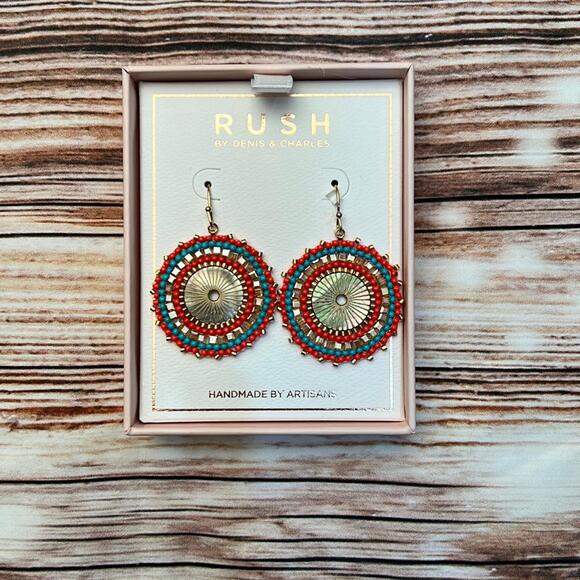 💛 Rush by Denis & Charles Multi Color Seed Beads Circle Shape Earrings - Picture 1 of 2